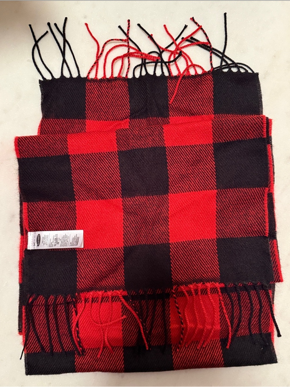 Old Navy 100% Acrylic Red and Black Buffalo Plaid Scarf - 12” x 72”